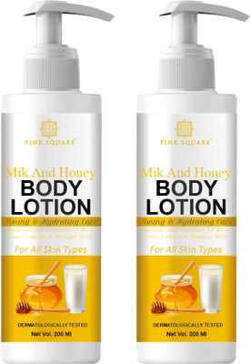 Pink Square Milk and Honey Body Lotion for 24Hr Moisturizing Lotion for Winters 200ML X 2(400 ml)