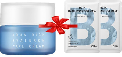 Ottie Korean Deep Moisturising | Non-Oily | Hyaluronic Gel Cream and Sheet Mask Combo(60 ml)