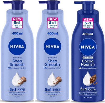 NIVEA Lotion 400ml - Shea Smooth -2pcs & Cocoa Nourish(Pack of 3)(1200 ml)