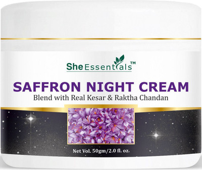 She Essentials Saffron Night Cream ( Kesar or Kumkumadi Oil ) for Fairness, Reduce Fine Lines(50 g)