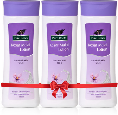 Pure Roots Kesar Malai Body Lotion 100ml (Pack of 3) Nourishing & Fast Absorbing(300 ml)