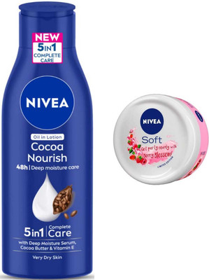 NIVEA Cocoa Nourish 200ml and Berry Blossom 50ml cream 2pc set(300 ml)