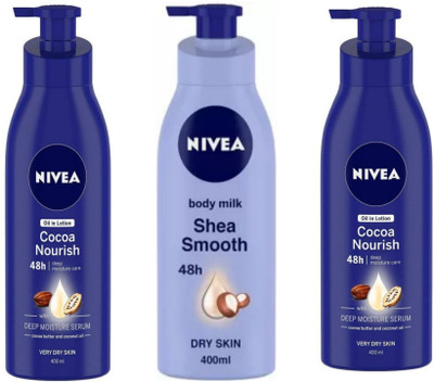 NIVEA Cocoa Nourish Body Lotion 400 ML 2 Pcs & Shea Smooth Body Lotion 400 ML 1(1200 ml)