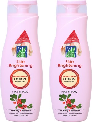 ASTABERRY Skin Brightening Body Lotion, Pack of 2, 300ml (2 x 300ml) - Bright & Radiant, Goodness Of Mulberry & Bearberry(600 ml)