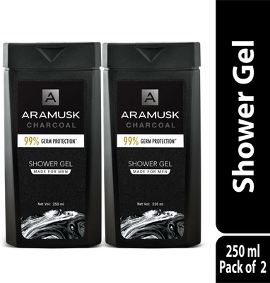 ARAMUSK Charcoal Shower Gel for Men For Body & Face, With Activated Charcoal(2 x 250 ml)