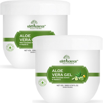 Earth Science Ayurveda Pure Green Aloe Vera Gel for Facial Glow, Anti Acne and Fade Scars (Pack of 2)(400 ml)