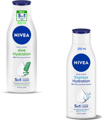 NIVEA Body Lotion 200ml - Aloe Hydration & Express Hydration (Pack of 2)(400 ml)