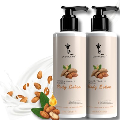 La'bangerry Almond Body lotion, 24H hydration, Non-Sticky & fast absorbing(300 ml)