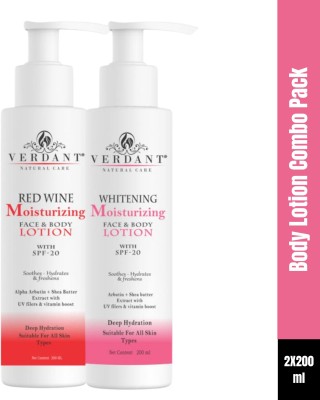 Verdant Natural Care Whitening body lotion & Red Wine body lotion SPF 20 (Combo Pack of 2X200ml)(400 ml)