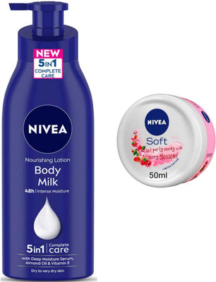 NIVEA Berry Blossom 50ml Cream and Bodymilk 400ml Lotion set of 2pc(450 ml)