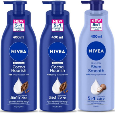 NIVEA Lotion 400ml - Cocoa Nourish -2pcs & Shea Smooth (Pack of 3)(1200 ml)
