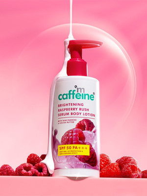 mCaffeine Brightening Raspberry Rush Sunscreen Body Lotion SPF50 PA+++ UV Protection(200 ml)