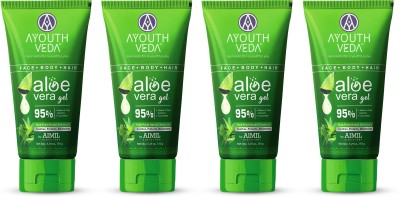 Ayouthveda Aloe Vera Gel|Multi Purpose Gel For Face, Body & Hair|With Neem,Tulsi (4X150g)(600 g)