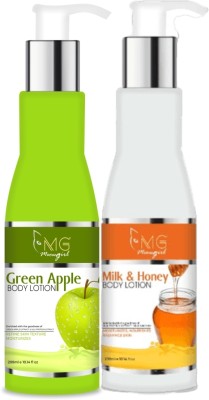 MGmeowgirl Combo Milk And Honey Body Lotion+Green Apple Body Lotion, Moisturizer,(200ml*2)(400 ml)