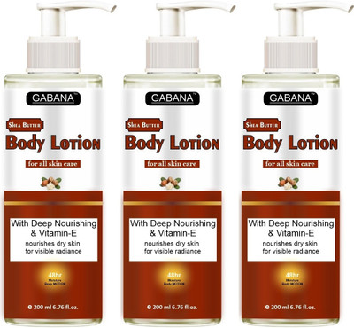 GABANA Shea Butter With Lactic Acid Body Lotion Winter Moisturizer (200ml) Pack of 3(600 ml)