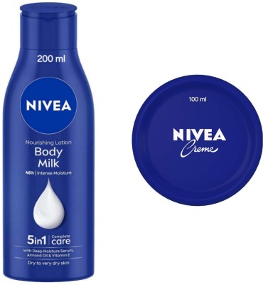 NIVEA Body Milk Nourishing Body Lotion - 200ml & Cream - 100ml (Pack of 2)(300 ml)