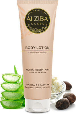 ALZIBA CARES Body Lotion With Shea Butter | Aloe Vera | Grape Seed | Vitamin E - 180 ml(180 ml)