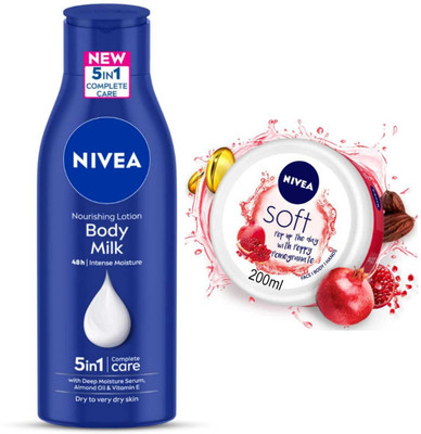 NIVEA Body Milk 200ml lotion and Pomegranate 200lml cream set of 2pc(400 ml)