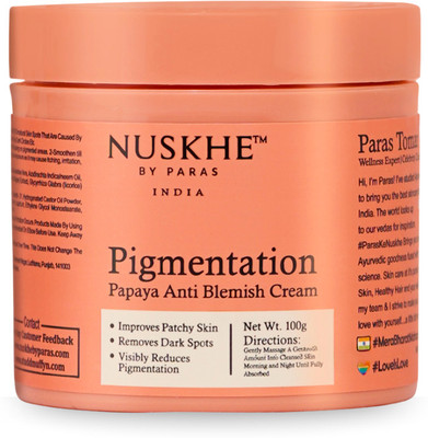Nuskhe By Paras Ayurvedic Pigmentation Papaya Anti Blemish Cream for Visibly Reduces Pigmentation, Patchy Skin and Dark Circle Treatment - Unisex -100 Gram(100 ml)