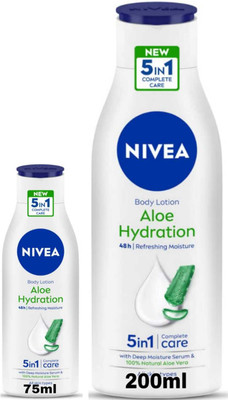 NIVEA Aloe Hydration 200ml & 75ml Pump lotion Set of 2(275 ml)