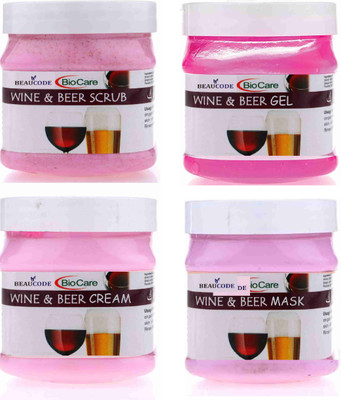 BEAUCODE BioCare Wine & Beer Facial Kit 250gm Each For Women & Men For All Skin Types(4 x 250 ml)
