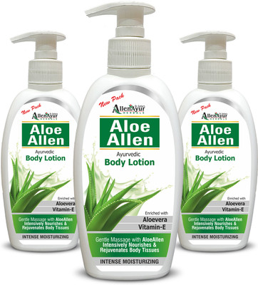 Allen Ayur Aloe Allen Ayurvedic Body Lotion | Aloevera & Vitamin-E | (300ml X 3)(900 ml)