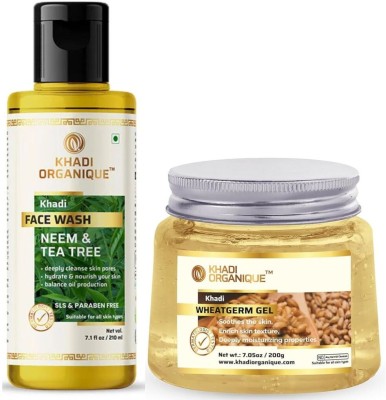 khadi ORGANIQUE Combo of Wheatgerm Gel (200 gm) & Neem Tea Tree Face Wash (210 ml) Skin Care Duo(410 g)