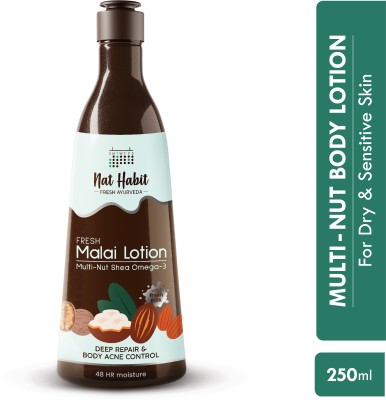 Nat Habit Malai Body Lotion Moisturizer Multi-Nut Shea Omega 3 For Hydration| Body Acne(250 ml)