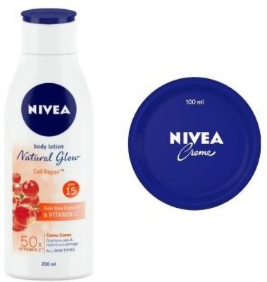 NIVEA Natural Glow Cell Repair Body Lotion - 200ml & Cream - 100ml (Pack of 2)(300 ml)