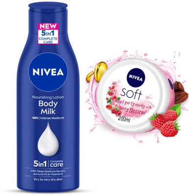 NIVEA Body Milk 200ml lotion and Berry Blossom 200lml cream set of 2pc(400 ml)