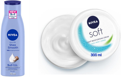 NIVEA Shea Smooth Body Lotion - 75ml & Soft Light Moisturizing Cream - 300ml(375 ml)