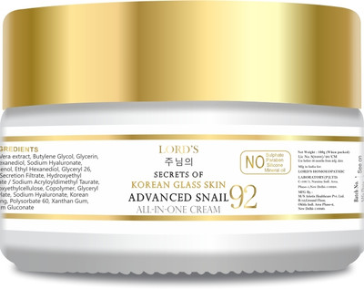LORD'S Advanced snail 92 All in One Cream No Sulphate Paraben korean glow skin 100g(100 ml)