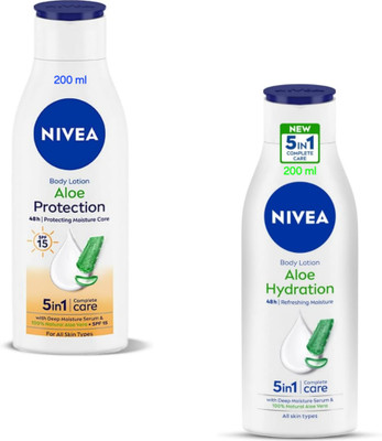 NIVEA Lotion 200ml - Aloe Protection SPF 15 & Aloe Hydration (Pack of 2)(400 ml)