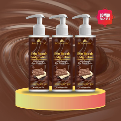 Bon Austin Premium Chocolate Body Lotion with Shea and Cocoa Butter - For Dry Winter Skin with Moisturising Cream Combo Pack Of 3, 200ml (600ml)(600 ml)