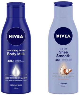 NIVEA Body Milk Lotion 200 Ml & Shea Smooth Lotion 200 Ml(400 ml)
