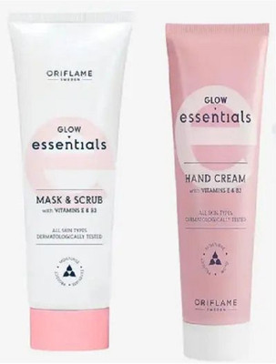 Oriflame Sweden glow essential hand cream & face mask & scrub combo pack(150G)(150 g)