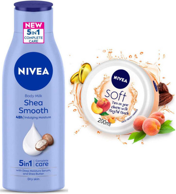 NIVEA Shea Smooth Milk 200ml and Peach cream set of 2pc(400 ml)