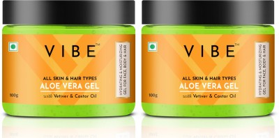 VIBE All Natural and Pure Aloe Vera Gel for All type Skin & Hair Types (Pck of 2)(100 g)