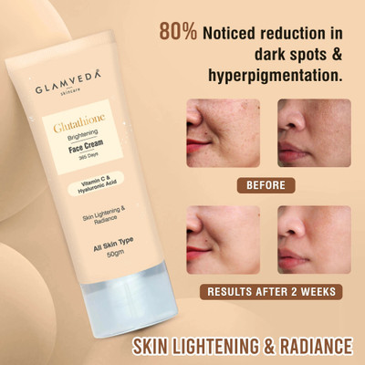 GLAMVEDA Glutathione Face Cream Reduce Dark spots & brighetns Skin tone, Glow Booster(50 g)