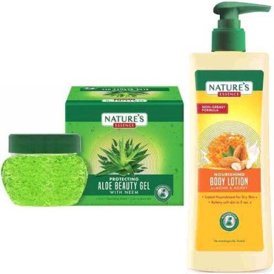 Nature's Essence NOURISHING BODY LOTION 400ML + PROTECTING ALOE BEAUTY GEL 100ML ( PACK OF 2)(500 ml)