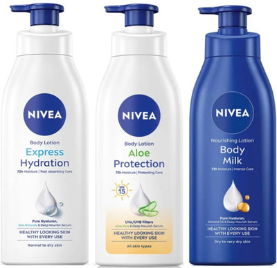 NIVEA BODY LOTION 400 ML - EXPRESS HYDRATION , ALOE PROTECTION & BODY MILK(1200 ml)