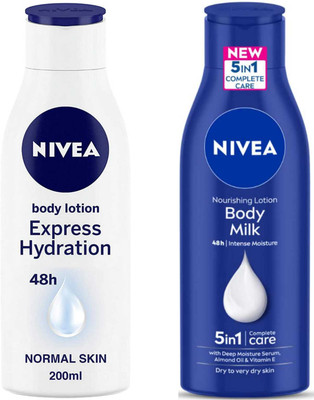 NIVEA Natural Express hydration 200ml and Body Milk 200ml Lotion(400 ml)