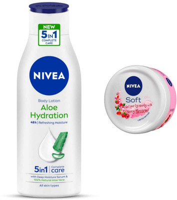 NIVEA Aloe Hydration 200ml body lotion and Berry 50ml cream 2pc set(300 ml)
