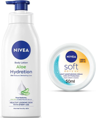 NIVEA Aloe Hydration 400ml & Soft UV Cream 50ml set of 2(450 ml)