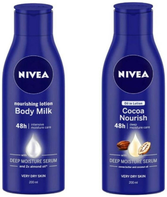 NIVEA Body Milk Lotion 200ml & Cocoa Nourish Lotion 200Ml(400 ml)