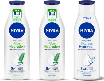 NIVEA Body Lotion 200ml - Aloe Hydration -2pcs & Express Hydration (Pack of 3)(600 ml)