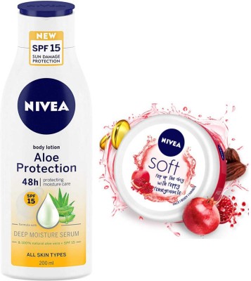 NIVEA Aloe Protection 200ml lotion Soft Pomegranate100ml Cream(300 ml)