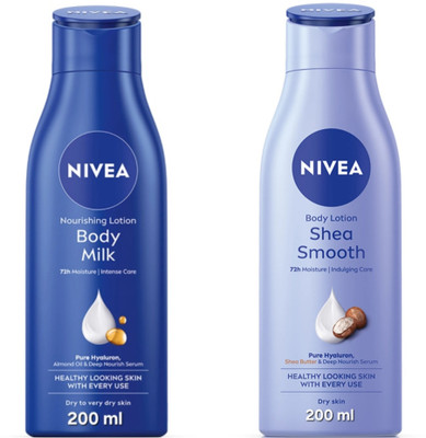 NIVEA BODY MILK BODY LOTION 200 ML & SHEA SMOOTH BODY LOTION 200 ML(400 ml)