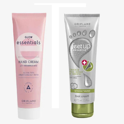 Oriflame Sweden glow essentials hand cream & feet up advanced foot cream combo set(150 ml)