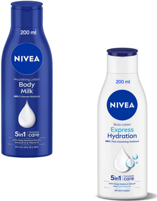 NIVEA Body Lotion 200ml - Body Milk Nourishing & Express Hydration (Pack of 2)(400 ml)